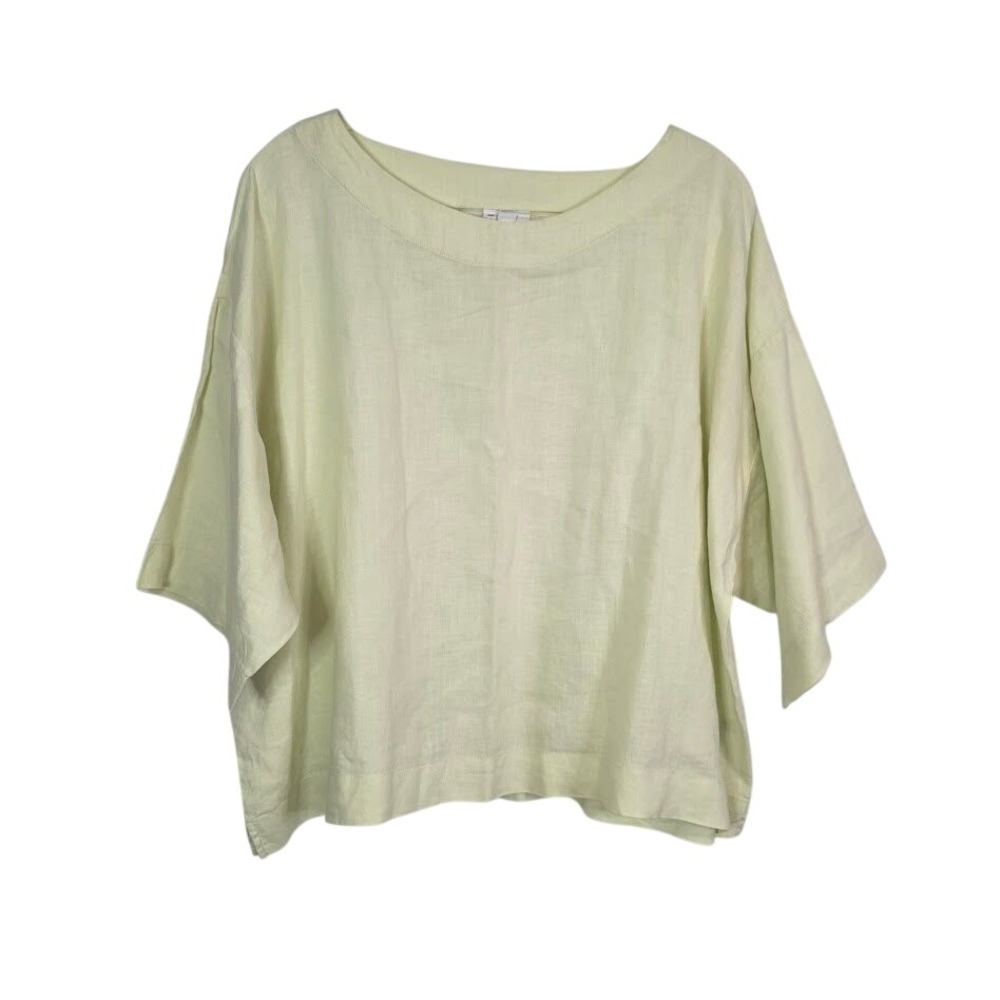 J.Jill Women's M 100% Linen Pale Green Boxy Top Boat Neck Relaxed Fit